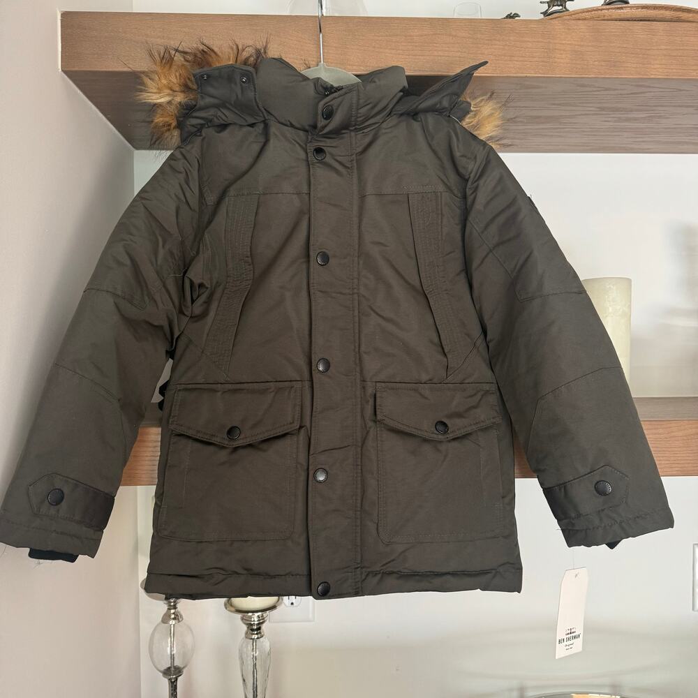 Ben Sherman Boys Hooded Parka with Faux Fur Trim
